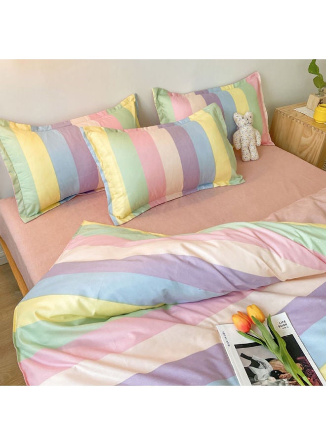 غطاء لحاف من القطن المغسول مكون من أربع قطع، غطاء لحاف فردي لسكن الطلاب، غطاء لحاف من ثلاث قطع، ملاءة سرير شخصية - اللون: جسر قوس قزح - المواصفات: مجموعة مكونة من أربع قطع بطول 2.0 متر [غطاء لحاف 2 × 2.3 متر] - Image 1