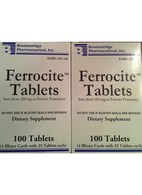 [2 Pack] Ferrocite® Tablets 100 Ct *Compare To Hemocyte  Save* 2 Boxes Of 100