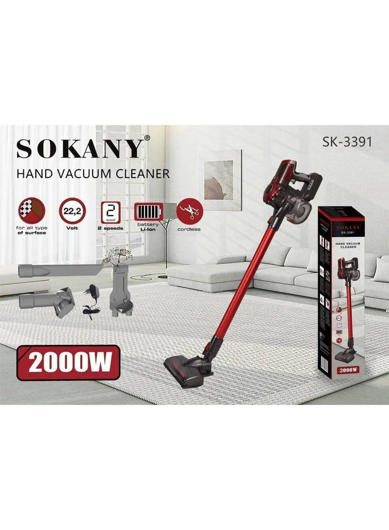سوكاني مكنسة كهربائية لاسلكية محمولة 2 في 1 من سوكاني SK-3391 - قوة 2000 واط، بطارية ليثيوم أيون 22.2 فولت، إضاءة LED، نظام فلترة ثلاثي - لون أحمر/أسود. - Image 4