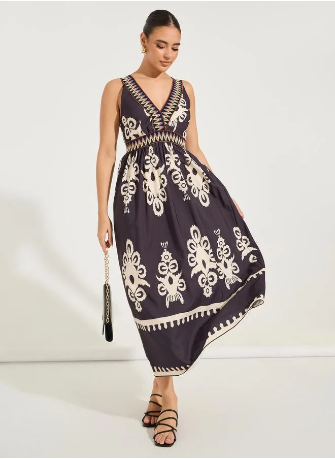 Styli Bohemian Print Sleeveless A-Line Maxi Dress