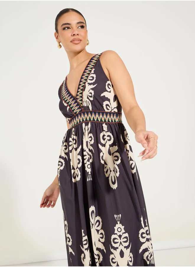 Styli Bohemian Print Sleeveless A-Line Maxi Dress