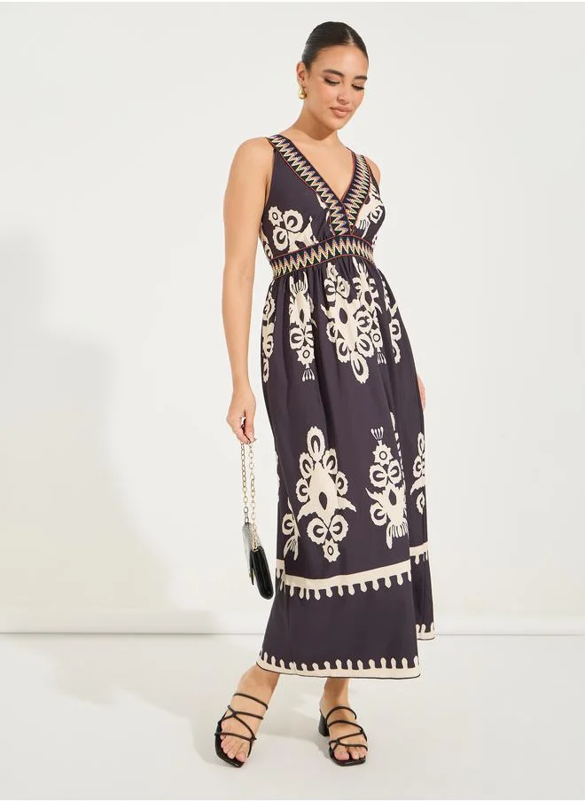 Styli Bohemian Print Sleeveless A-Line Maxi Dress
