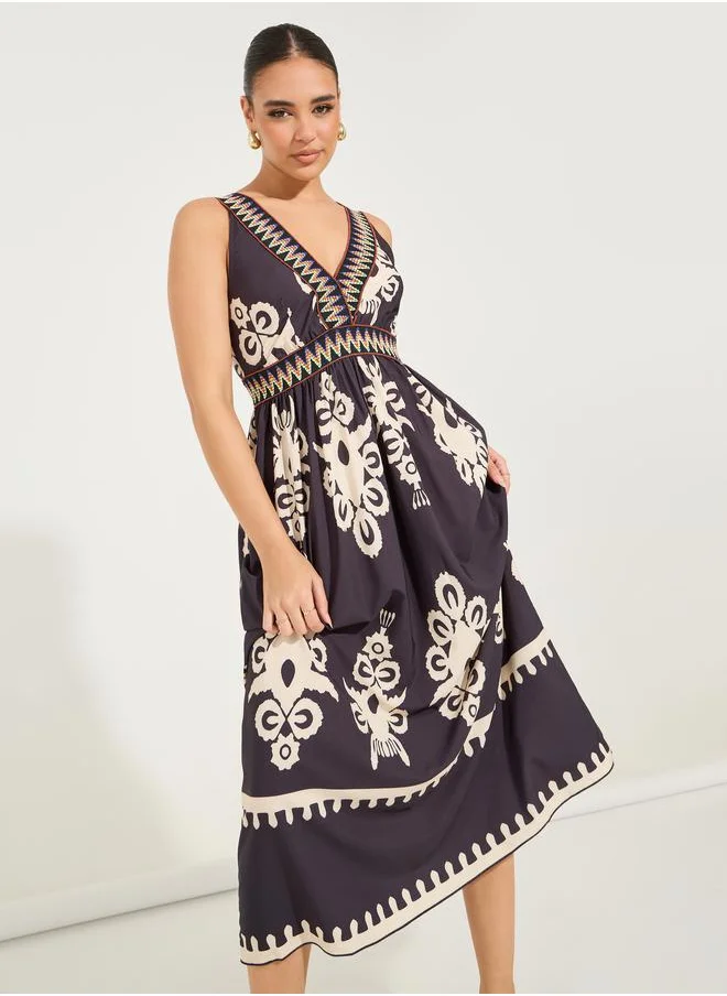 Styli Bohemian Print Sleeveless A-Line Maxi Dress