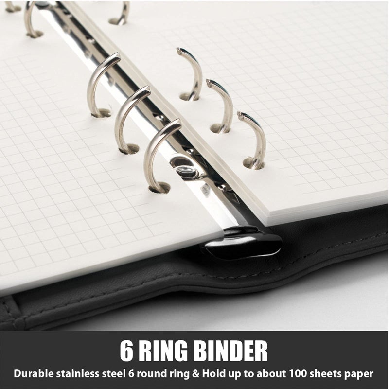 Sooez A6 Binder 6 Ring, Refillable Notebook Planner Cover, Small Leather Organizer Empty Binder for Budget,Journal,Photocard Holder,Recipe Book, Aesthetic Loose Leaf Binders with Magnetic Buckle - Image 4