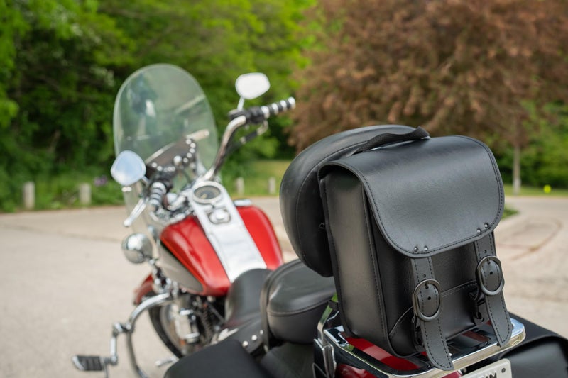 Dowco Willie & Max 59591-00 Black Jack Series: Synthetic Leather Motorcycle Sissy Bar Bag, Black, Universal Fit, 8in.W x 10in.H x 4.5in.D. Handcrafted. Made in the USA. Limited Lifetime Warranty. - Image 4