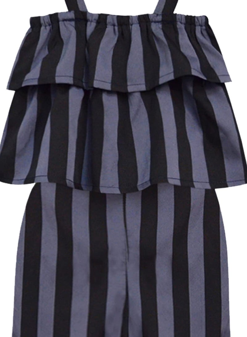 A.T.U.N. (ALL THINGS UBER NICE) A.T.U.N. All Things Uber Nice) Polyester Ruffle Girls, Long Jumpsuit (Gjst Fio_Charcoal Grey-Black_3-4 Years) - Image 3