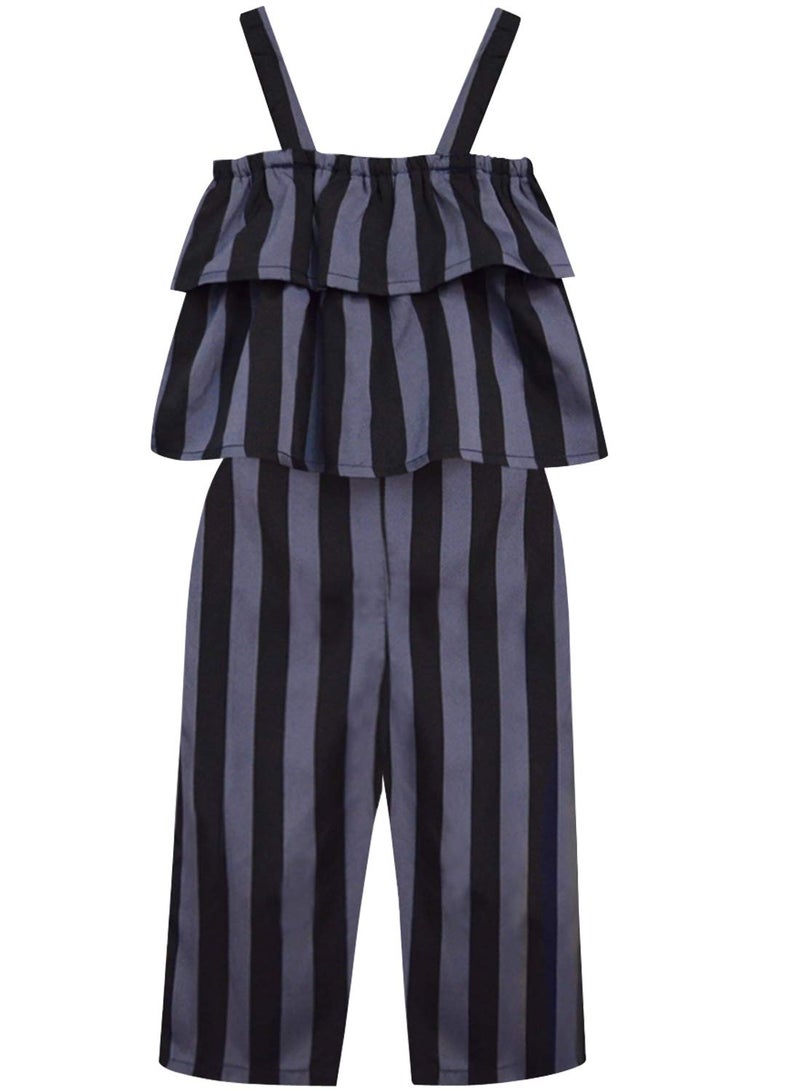 A.T.U.N. (ALL THINGS UBER NICE) A.T.U.N. All Things Uber Nice) Polyester Ruffle Girls, Long Jumpsuit (Gjst Fio_Charcoal Grey-Black_3-4 Years) - Image 1