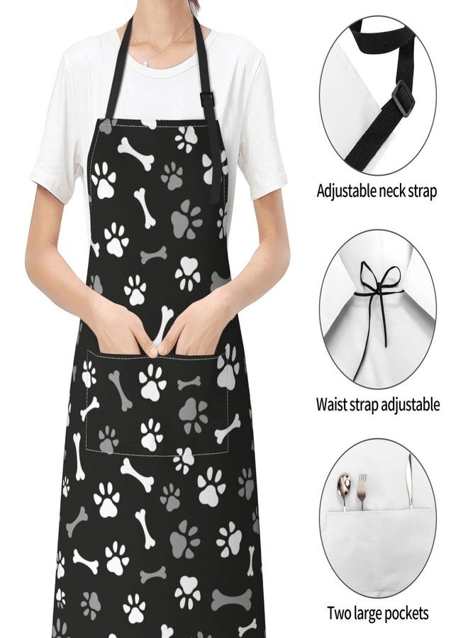 Perinsto Dog Paws And Bones Waterproof Apron With 2 Pockets Animal Footprints Kitchen Chef Aprons Bibs For Cooking Baking Painting Gardening Grooming - Image 3