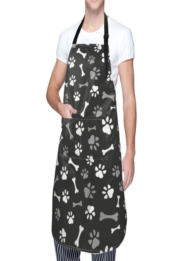 Perinsto Dog Paws And Bones Waterproof Apron With 2 Pockets Animal Footprints Kitchen Chef Aprons Bibs For Cooking Baking Painting Gardening Grooming - Image 2