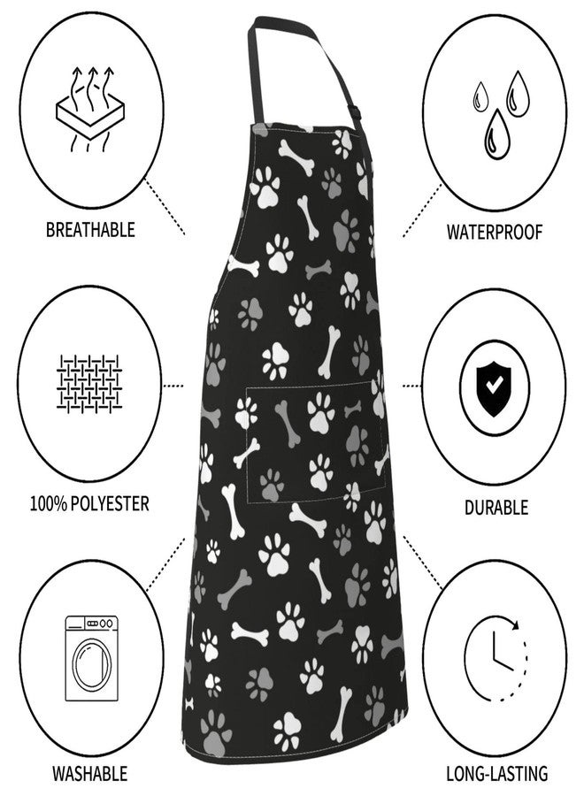 Perinsto Dog Paws And Bones Waterproof Apron With 2 Pockets Animal Footprints Kitchen Chef Aprons Bibs For Cooking Baking Painting Gardening Grooming - Image 5
