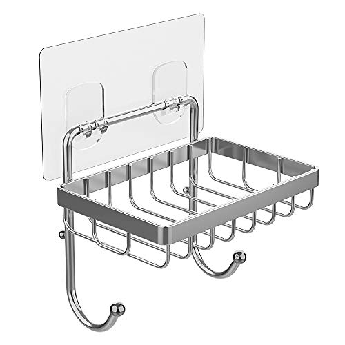 ODesign Soap Dish Sponge Holder with Hook for Bathroom Shower Kitchen Wall Mounted Rustproof Stainless Steel - Image 1