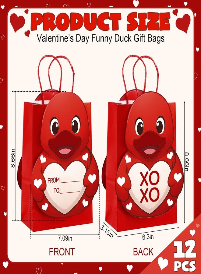 ForraFun 12 Pcs Valentine's Day Rubber Duck Gift Bags Bulk Funny Valentines Gifts for Kids Classroom Exchange Valentines Day Floral Bags with Handles for Valentine's School Class Party Favor Supplies - Image 2