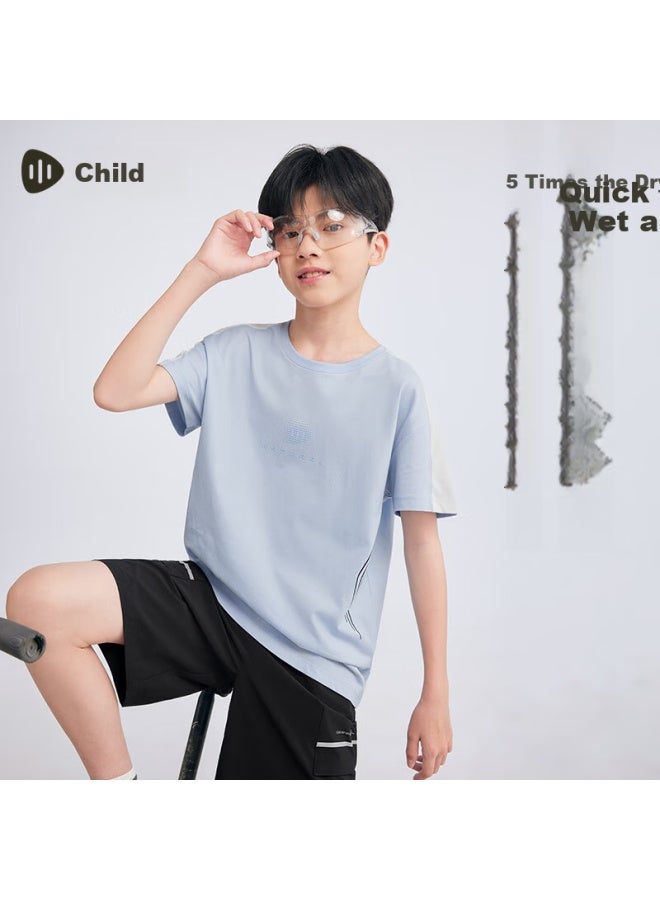 Souhait Kids' Quick-dry Short Sleeve Summer Children's Set Head T-shirt Ice Blue 110 - Image 1