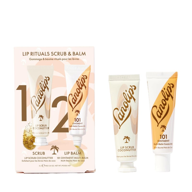Lanolips Coconutter Lip Scrub  Lip Balm  Lip Rituals Lip Care Kit Infused with Pure Lanolin  Coconut Oil  Gently Smoothes and Hydrates Dead Skin 2 Count