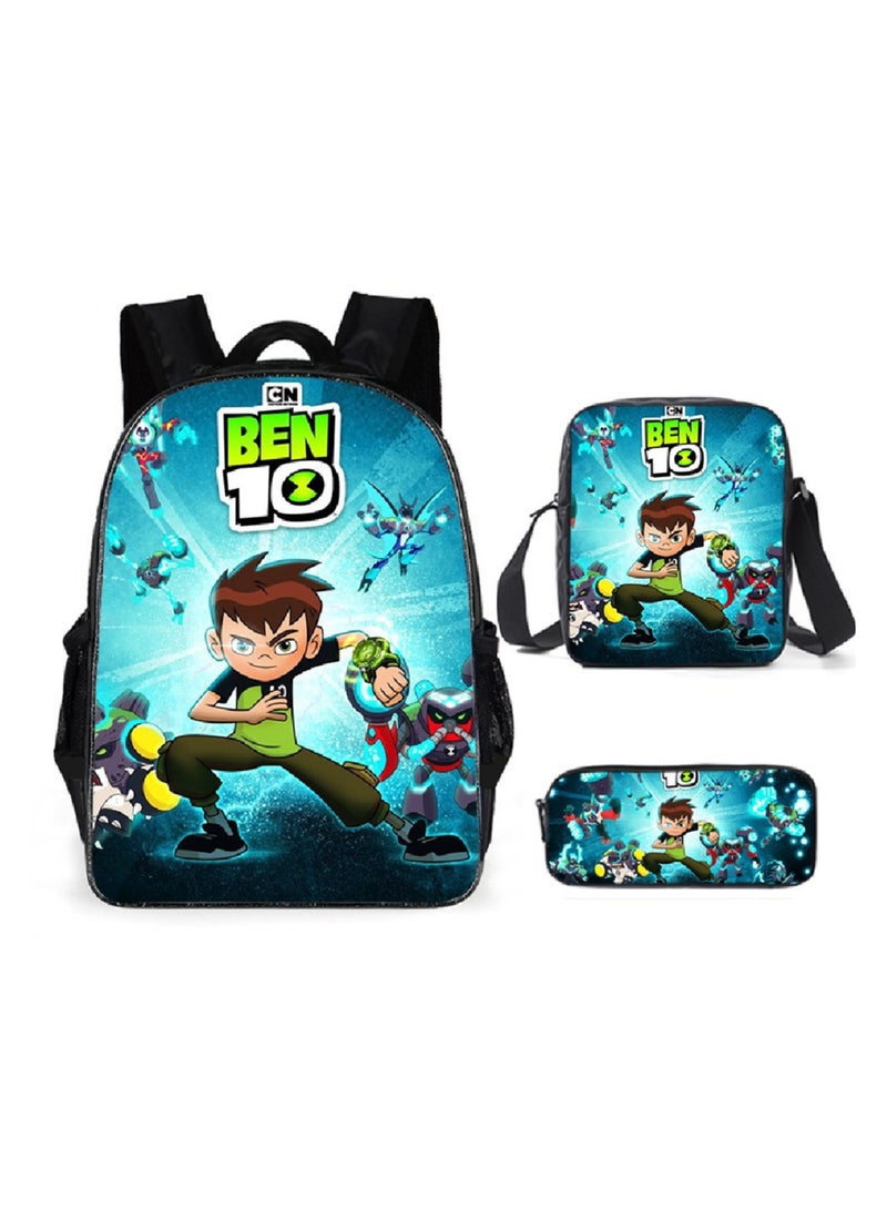 SKT Shiketro Ben 10 Backpack Student Schoolbag Anime Cartoon Backpack Backpack 29*16*42CM + Shoulder Bag 19*6*23CM + Pen Bag 24*7*11CM Three-piece Set - Image 1