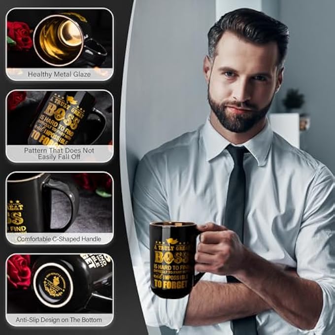 ALBISS هدايا رئيس للرجال والنساء، أفضل كوب رئيس، هدية شكر للرجل المتفوق أو المرأة، مثالي لأعياد الميلاد أو الكريسماس أو التقاعد أو الوداع أو ترك المكتب أو التقدير، 18 أونصة، كوب سيراميك رائع أسود - Image 3