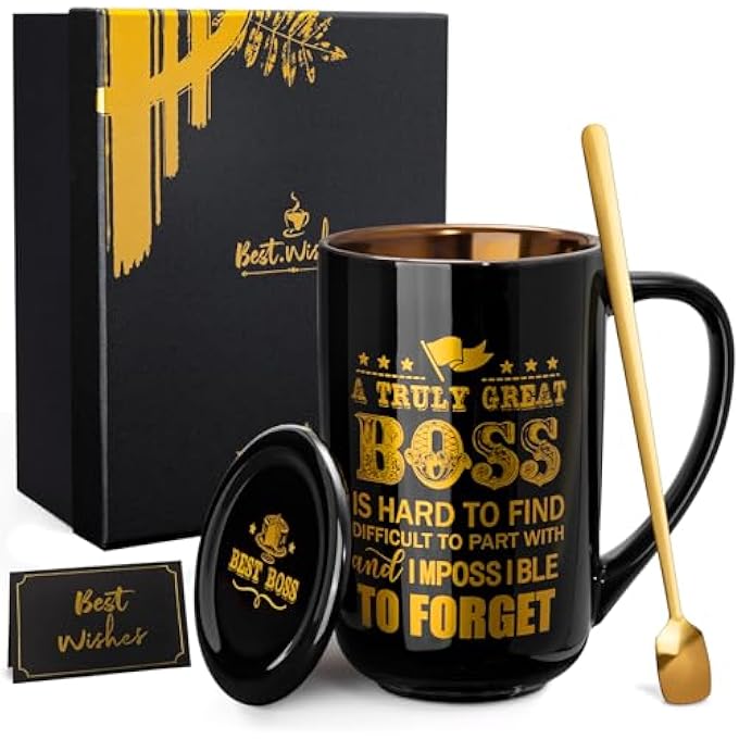 ALBISS هدايا رئيس للرجال والنساء، أفضل كوب رئيس، هدية شكر للرجل المتفوق أو المرأة، مثالي لأعياد الميلاد أو الكريسماس أو التقاعد أو الوداع أو ترك المكتب أو التقدير، 18 أونصة، كوب سيراميك رائع أسود - Image 1