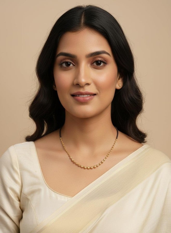 JHB Traditional Tanmaniya Designer Mangalsutra Black Beads Short Chain For Women - Image 4