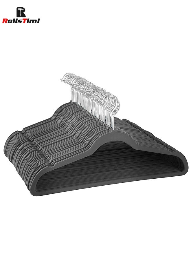RollsTimi  Velvet Hangers 50 Pack, Non Slip Stackable Clothes Hangers, 360° Swivel Hooks, Heavy Duty for Suit Coat Shirt Pant,Grey  - Image 1