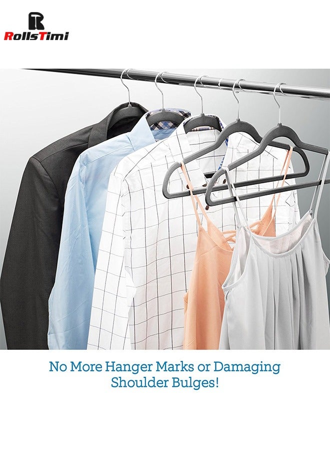 RollsTimi  Velvet Hangers 50 Pack, Non Slip Stackable Clothes Hangers, 360° Swivel Hooks, Heavy Duty for Suit Coat Shirt Pant,Grey  - Image 2