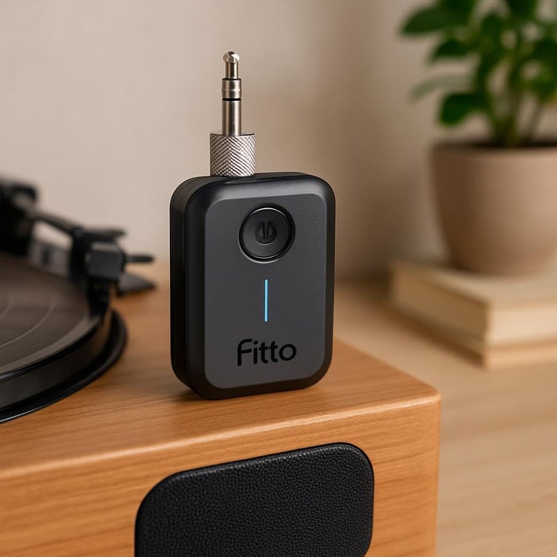 FITTO محول استقبال صوتي بلوتوث لاسلكي 3.5 مم من فيتو عالمي لمكبرات الصوت وسماعات الرأس ونظام الصوت في السيارة، أسود - Image 2