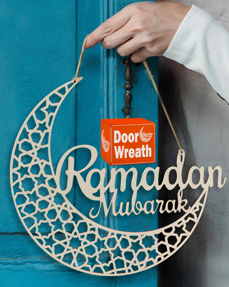 OLEEK ramadan door wreath (12in) ramadan mubarak sign - ramadan decorations for home 2026 - ramadan wreath - ramadan gifts for kids - ramadan door decoration - ramadan decor - ramadan mubarak door sign - Image 1