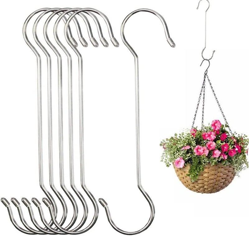 Lchkrep 6 Pack Extra Large Heavy Duty Long Outdoor Plant Hanging S Hooks - for Baskets, Bird Feeders, Wind Chimes, Garden Ornaments,Pergola,Closet,Flower Basket,Indoor Outdoor Uses (12 inch)… - Image 1