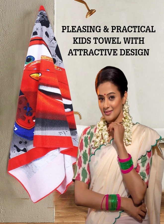 Kuber Industries Fictional Red Car Kids Bath Towel|Soft Cotton Towel for Kids|Sides Stitched Baby Towel|400 GSM Toddler Bath Towel|24x48 Inch|Pack of 3 (Red) - Image 4