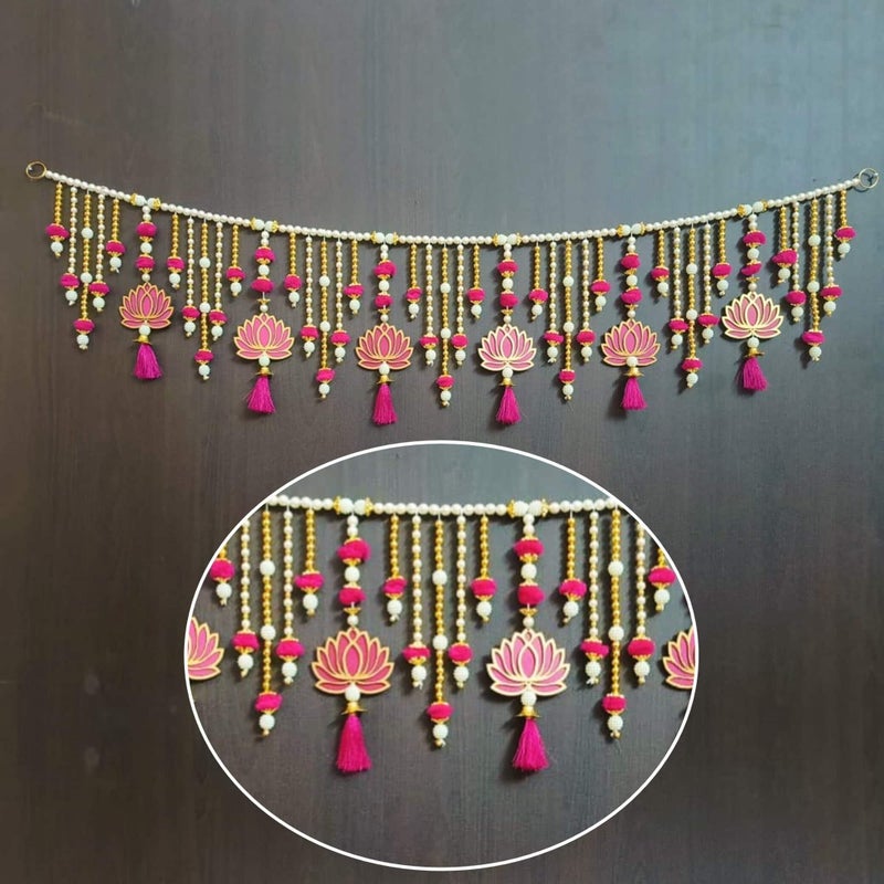 CREYENTES Toran For Door, Pink Lotus Style Toran, Bandanwar, Wall Hanging For Main Entrance, Door, Pooja Room, Wedding Decoration Stylish & Handmade (Lotus_Bandarwal, 36 Cm) - Image 1