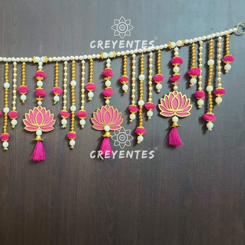 CREYENTES Toran For Door, Pink Lotus Style Toran, Bandanwar, Wall Hanging For Main Entrance, Door, Pooja Room, Wedding Decoration Stylish & Handmade (Lotus_Bandarwal, 36 Cm) - Image 5