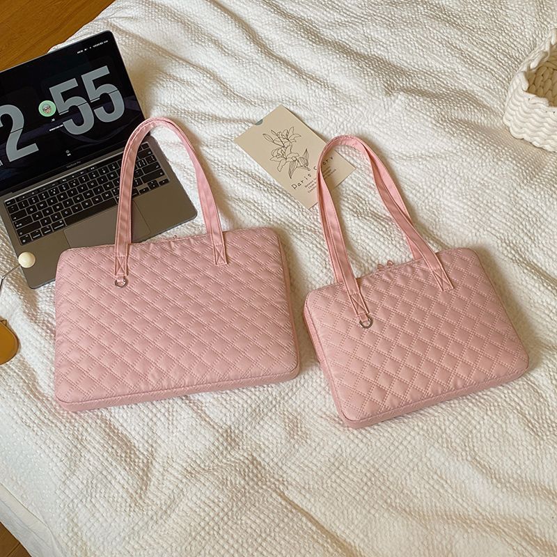 South Korea ins style cute girl 14-inch rhombus student laptop tablet bag 11-inch ipa liner bag Pink - Image 1