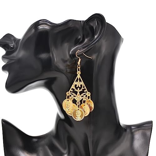 HJYZY 3 pcs Belly Dance Hip Scarf for Women Belly Dance Gold Sequins Head Chain Coins Necklace Earrings Classic Dance Accessories - Image 3