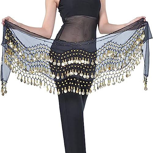 HJYZY 3 pcs Belly Dance Hip Scarf for Women Belly Dance Gold Sequins Head Chain Coins Necklace Earrings Classic Dance Accessories - Image 2