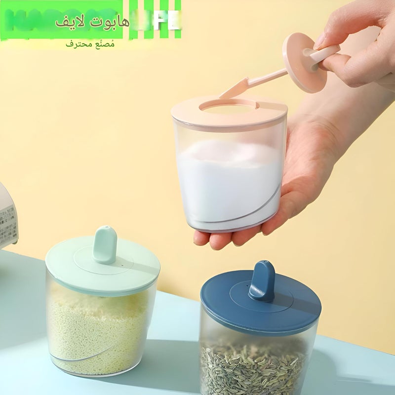 Salt and Spice Jar Set - 3 Piece Plastic Storage Containers Featuring Lids and Spoons for Easy Dispensing of Vanilla Sugar, Salt, and Culinary Spices at Home color- multi - Image 4