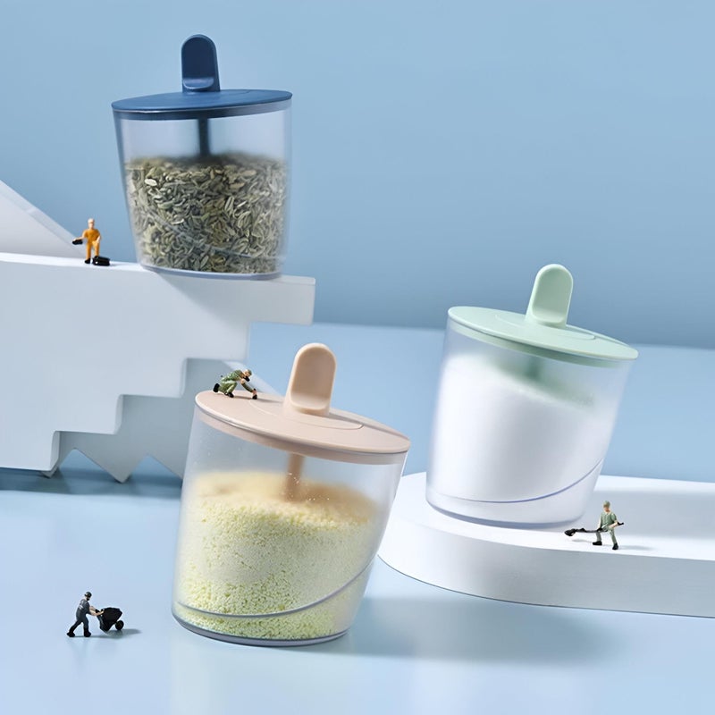 Salt and Spice Jar Set - 3 Piece Plastic Storage Containers Featuring Lids and Spoons for Easy Dispensing of Vanilla Sugar, Salt, and Culinary Spices at Home color- multi - Image 5
