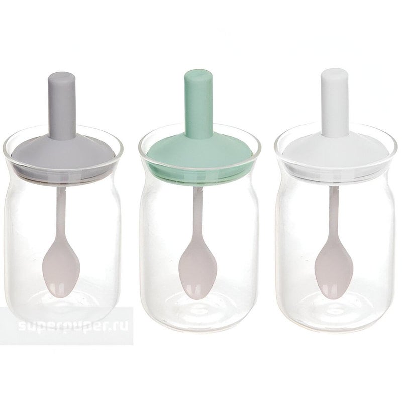 Salt and Spice Jar Set - 3 Piece Plastic Storage Containers Featuring Lids and Spoons for Easy Dispensing of Vanilla Sugar, Salt, and Culinary Spices at Home color- multi - Image 1