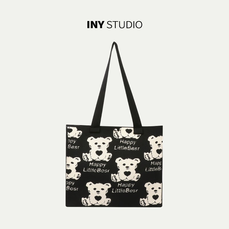 Large Square Tote Bag with Cute Bear Design, Women's Handbag - Image 5