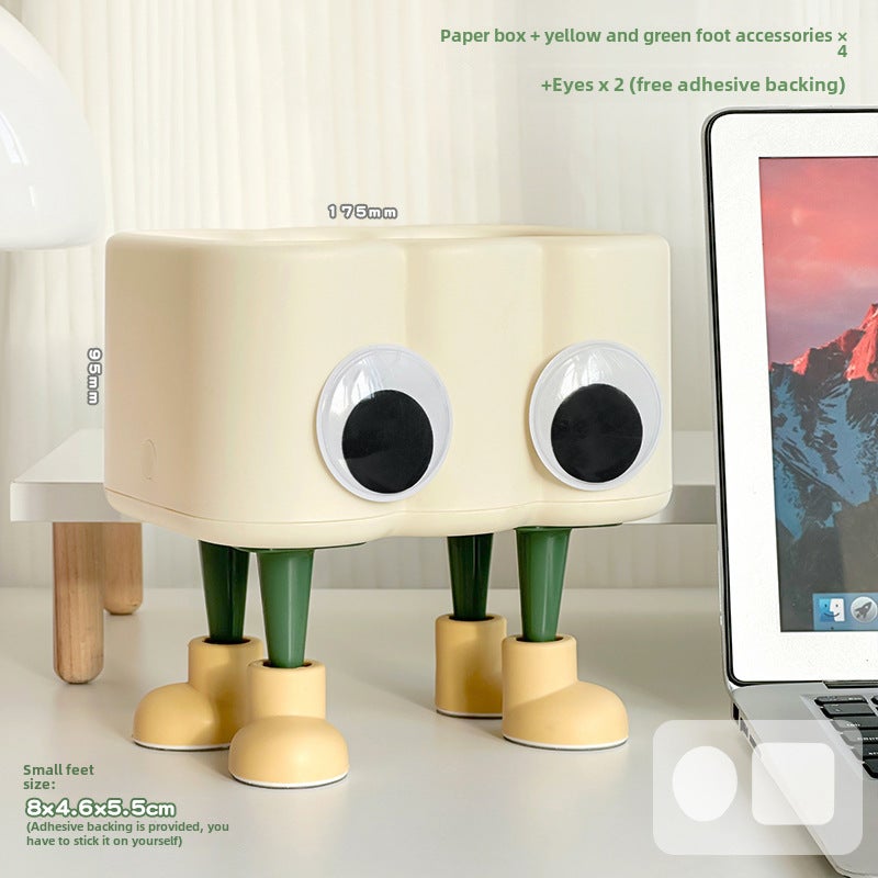 Generic Cute Spring-Loaded Tissue Box for Desk DecorPaper box yellow and green feet feet eyes full matching version Paper box yellow and green feet feet eyes full matching version 