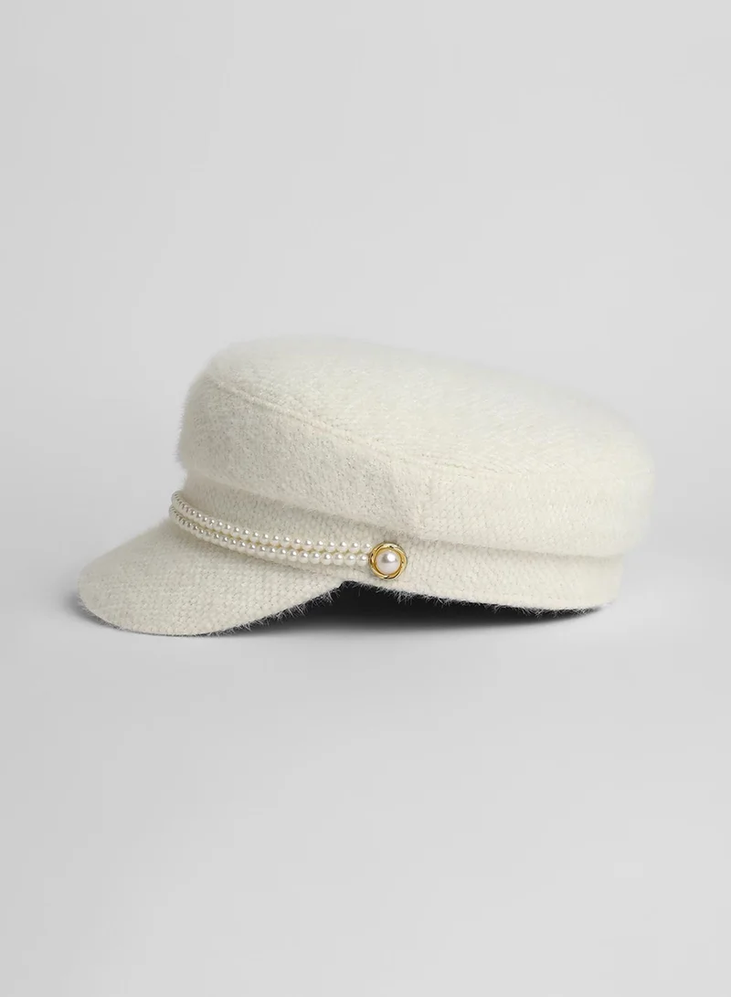 Haute Sauce Pearl-Lined Breton Cap - Powder White