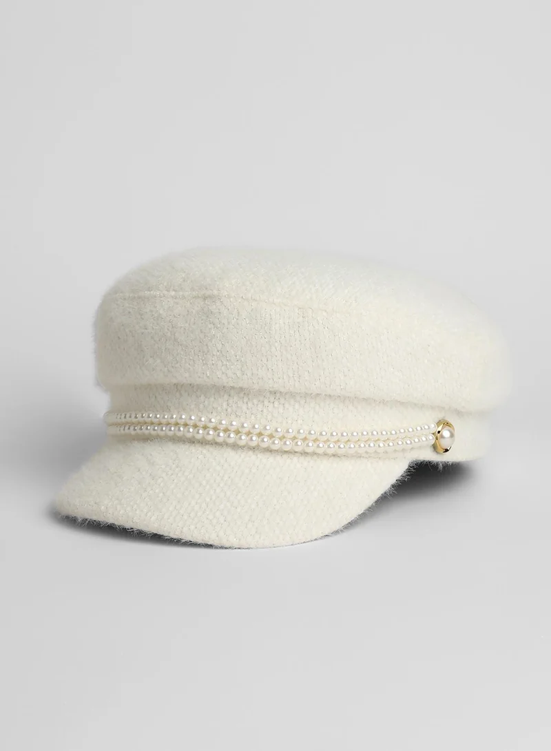 Haute Sauce Pearl-Lined Breton Cap - Powder White