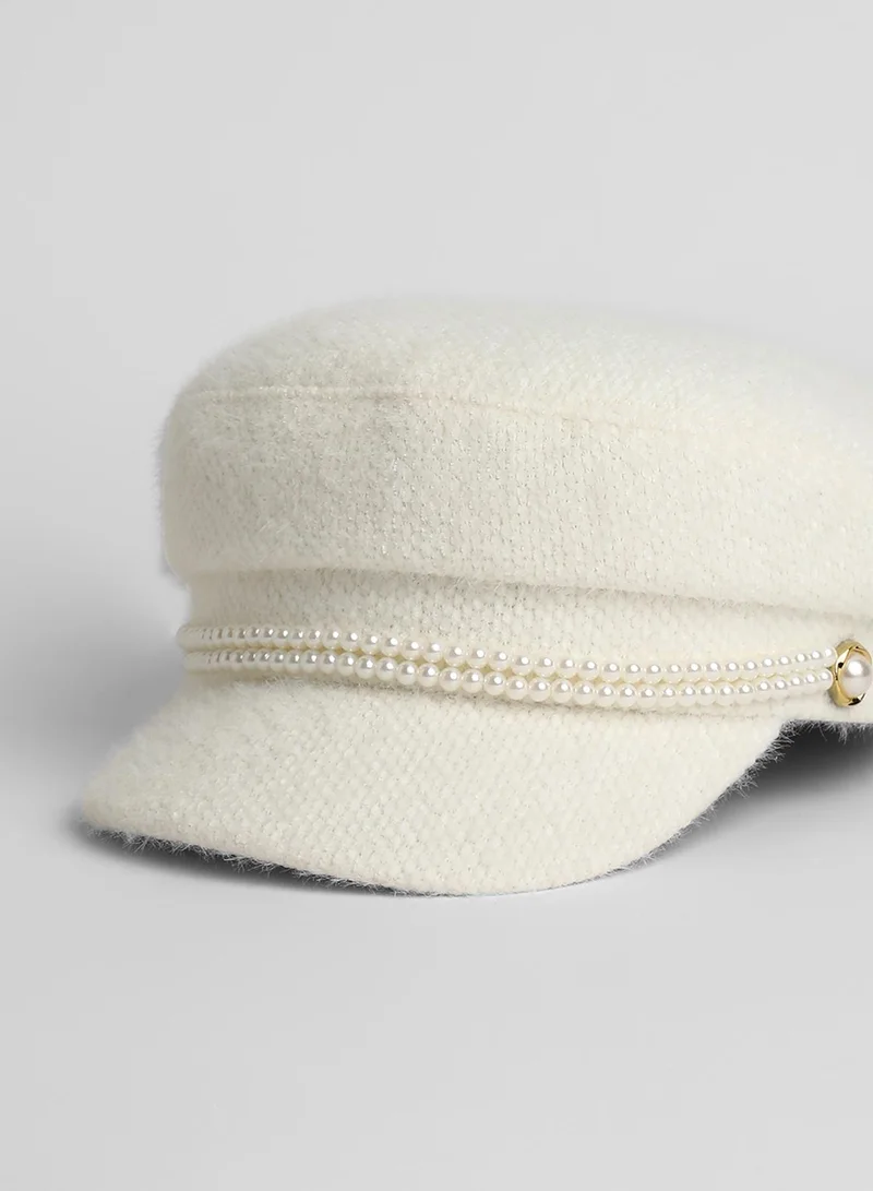 Haute Sauce Pearl-Lined Breton Cap - Powder White