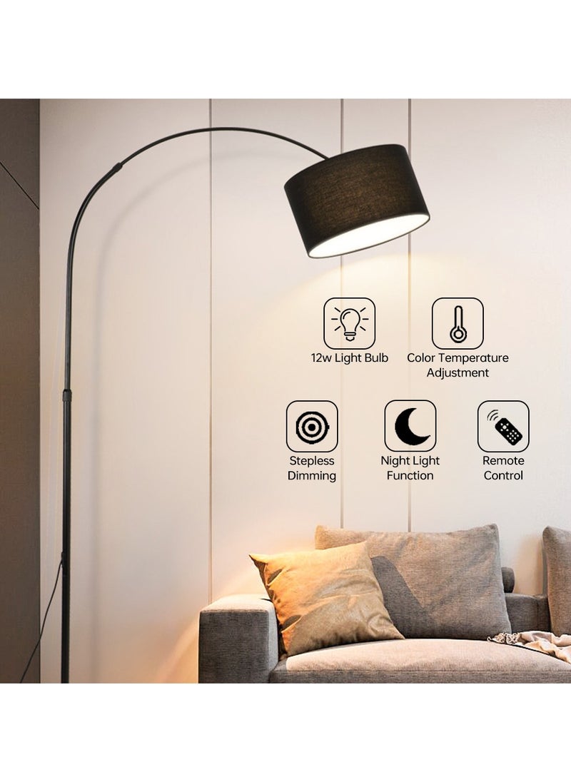 Perfin Floor Lamp Remote Control Arch Standing Lamp Tricolor and Stepless Lighting Adjustable, Tall Lamp for Living Room Bedroom Office, 12W Led Bulb Black 90x90x155 cm  - Image 2