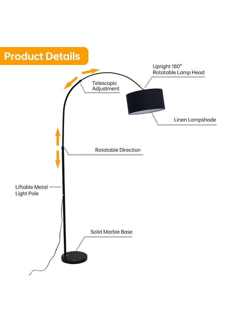 Perfin Floor Lamp Remote Control Arch Standing Lamp Tricolor and Stepless Lighting Adjustable, Tall Lamp for Living Room Bedroom Office, 12W Led Bulb Black 90x90x155 cm  - Image 4