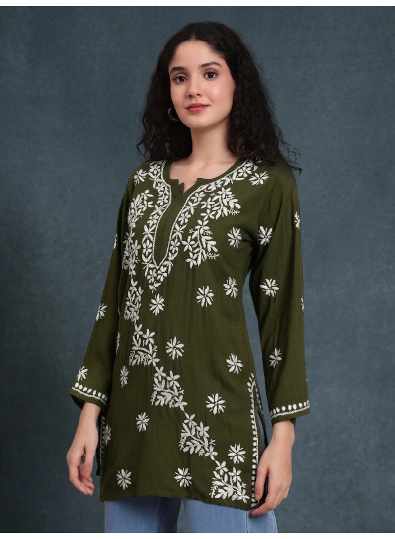 Alaya Women Chikankari Hand Embroidered Rayon Kurti -AL4071 - Image 3