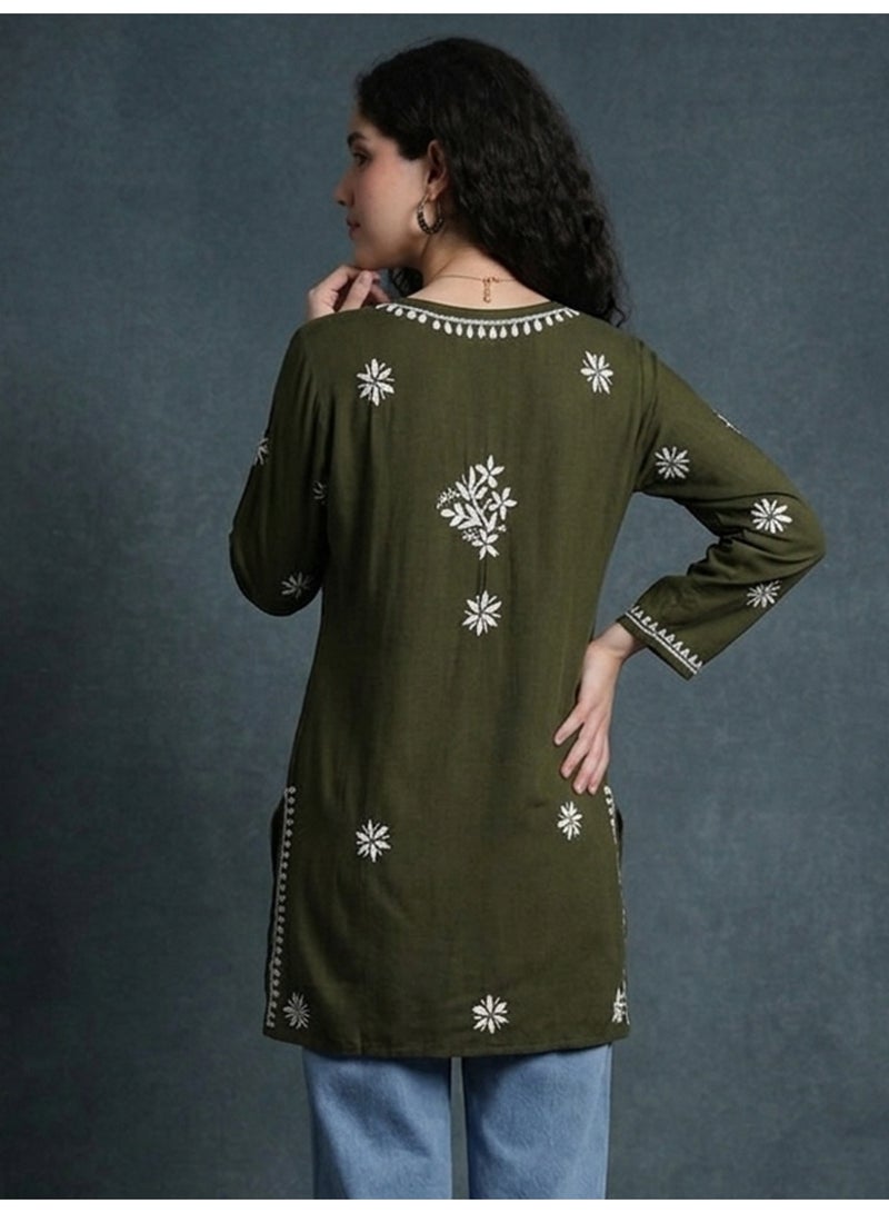 Alaya Women Chikankari Hand Embroidered Rayon Kurti -AL4071 - Image 2