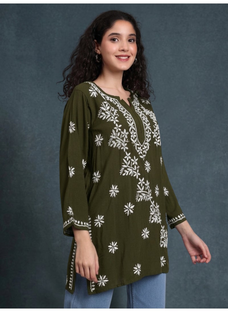 Alaya Women Chikankari Hand Embroidered Rayon Kurti -AL4071 - Image 5