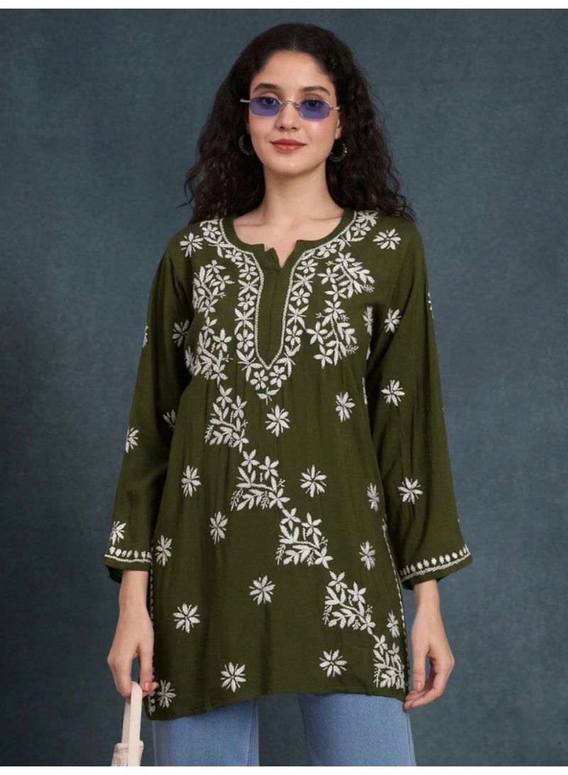 Alaya Women Chikankari Hand Embroidered Rayon Kurti -AL4071 - Image 4