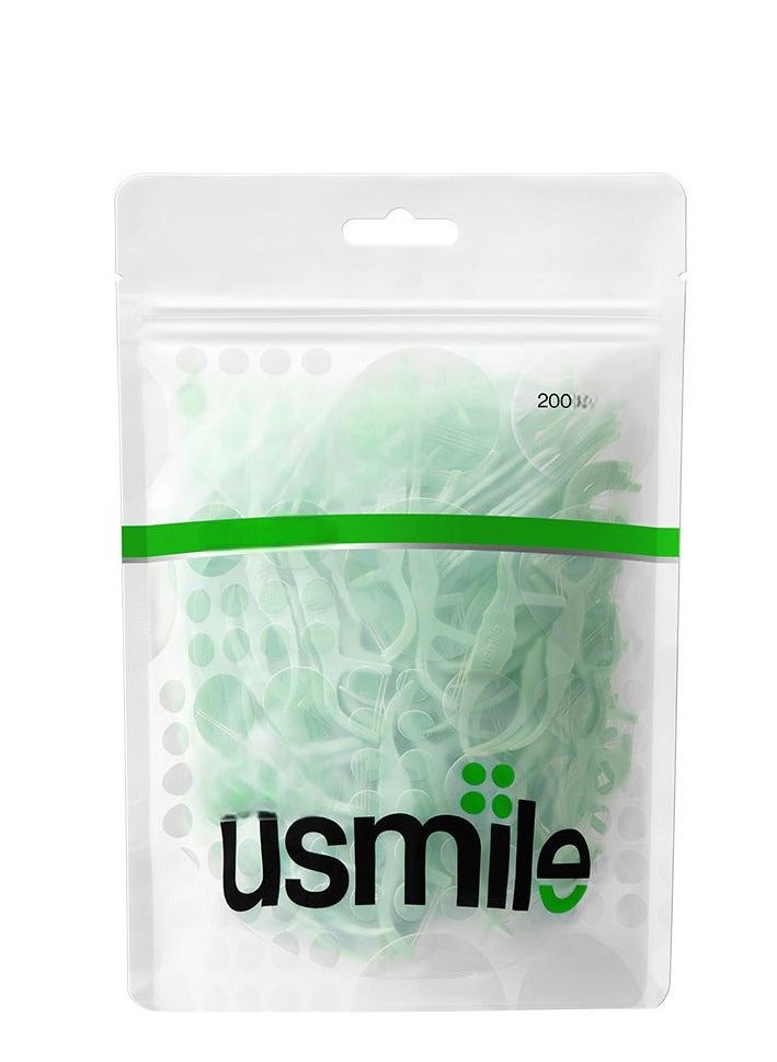 يو سمايل خيط تنظيف الأسنان المزدوج من usmile ضد تسوس الأسنان، عصا تنظيف الأسنان، العناية بالفم بين الأسنان (200 قطعة) - Image 1