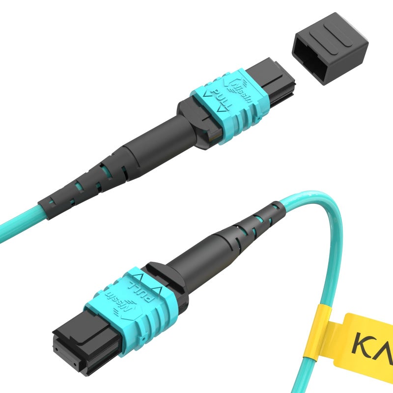 Karono MPO MTP 12 Fibers Female Patch Cable, 16.5 ft (5M) Type B (Key Up to Key Up), OM3 Multi-Mode Fiber Optic for QSFP+Transceivers MTP Compatible Application, Aqua - Image 1