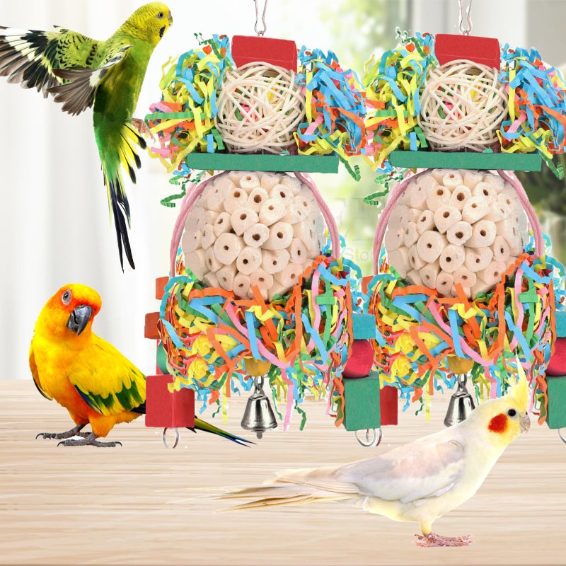 BBjinronjy Bird Toys,2PCS Hanging Natural Soft Sola Ball Beak Chew Shred Forage Toys for Parrots,Cockatiel,Conure,Love Birds,Parakeets,Budgie and Other Small Birds - Image 4